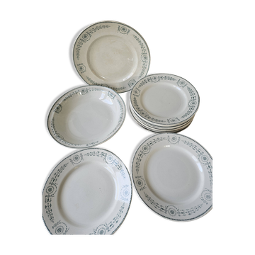 Set of 8 plates, 2 dishes, 2 compotiers - KG Lunéville Laetitia decoration