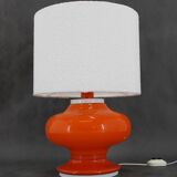 1970s Glass Table Lamp with Boucle Fabric Shade, Italy