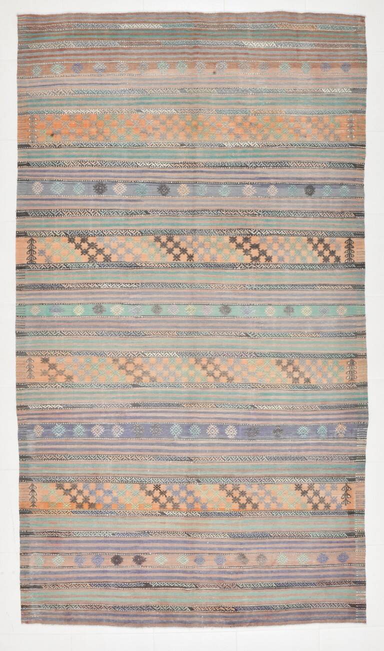 Grand Kilim Vintage Rayé Multicolore, Motifs Tribaux Anatoliens, 168x303 Cm