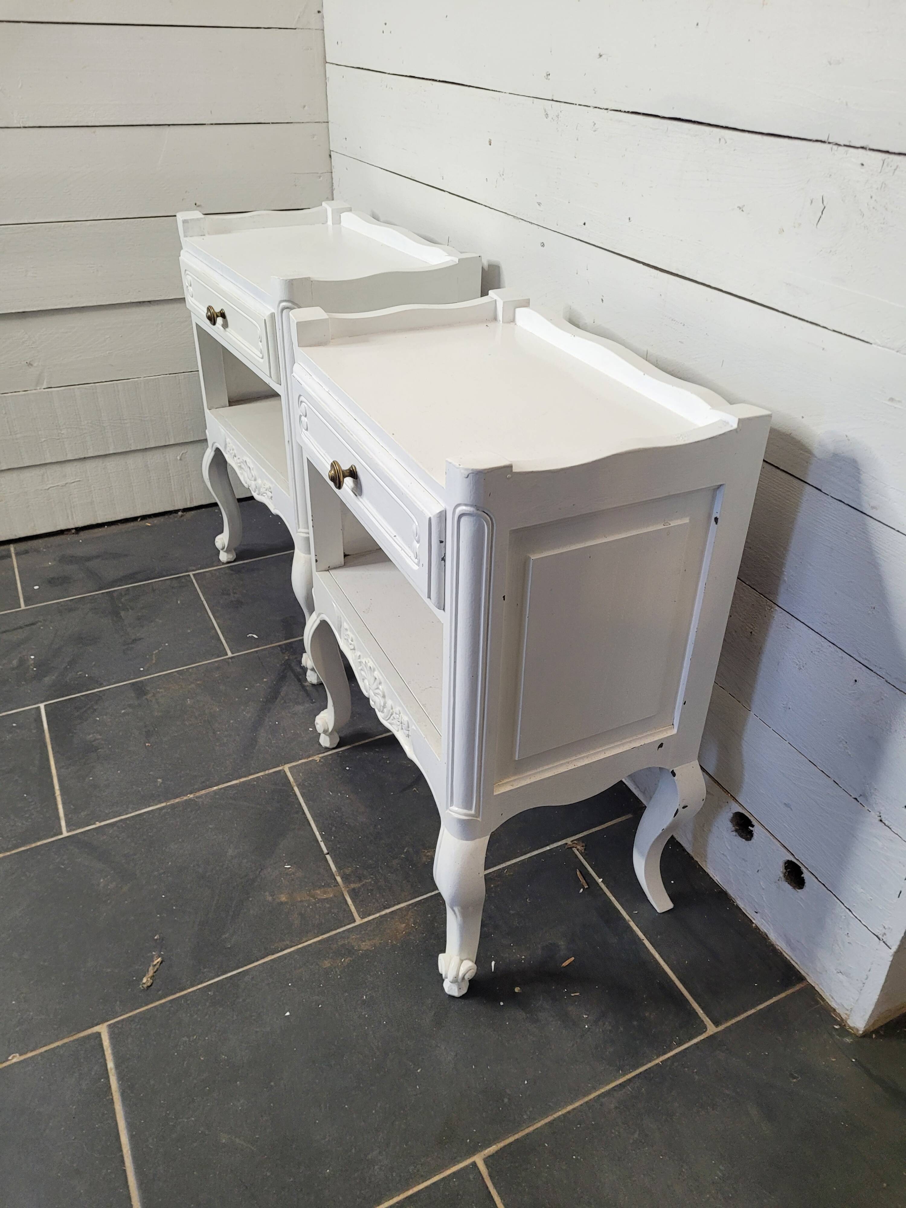 Pair of white patinated Louis XV style bedside tables