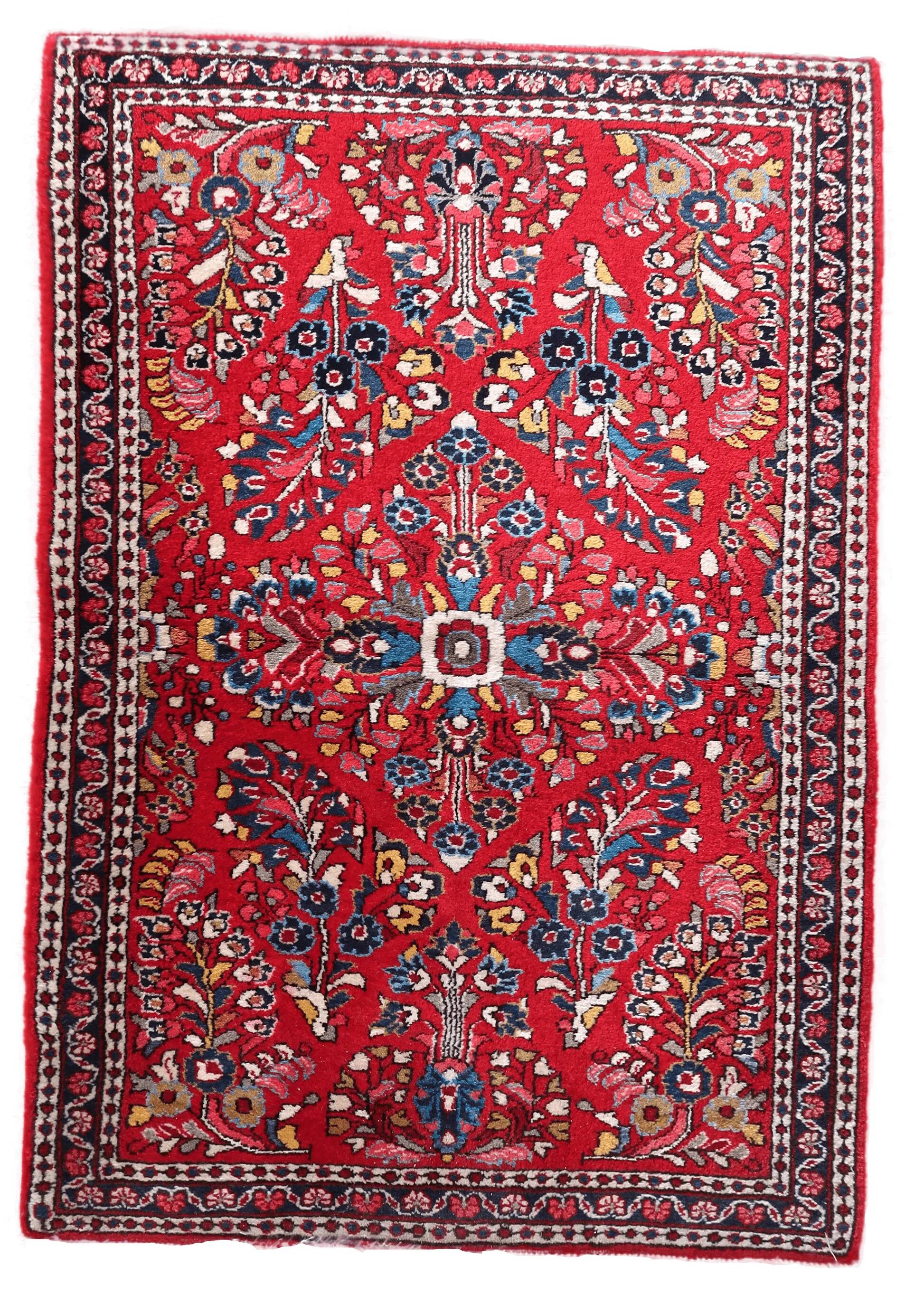 Handmade vintage oriental Sarouk rug 101cm x 145cm, 1950s