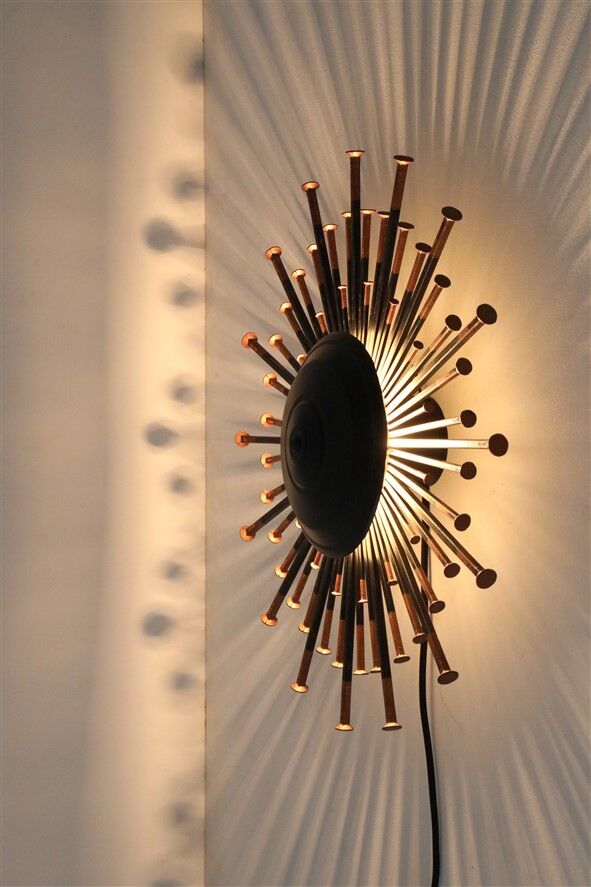 Rare large Dantoft “Sunburst” wall lamp / black / copper / mid-century design / 1960s