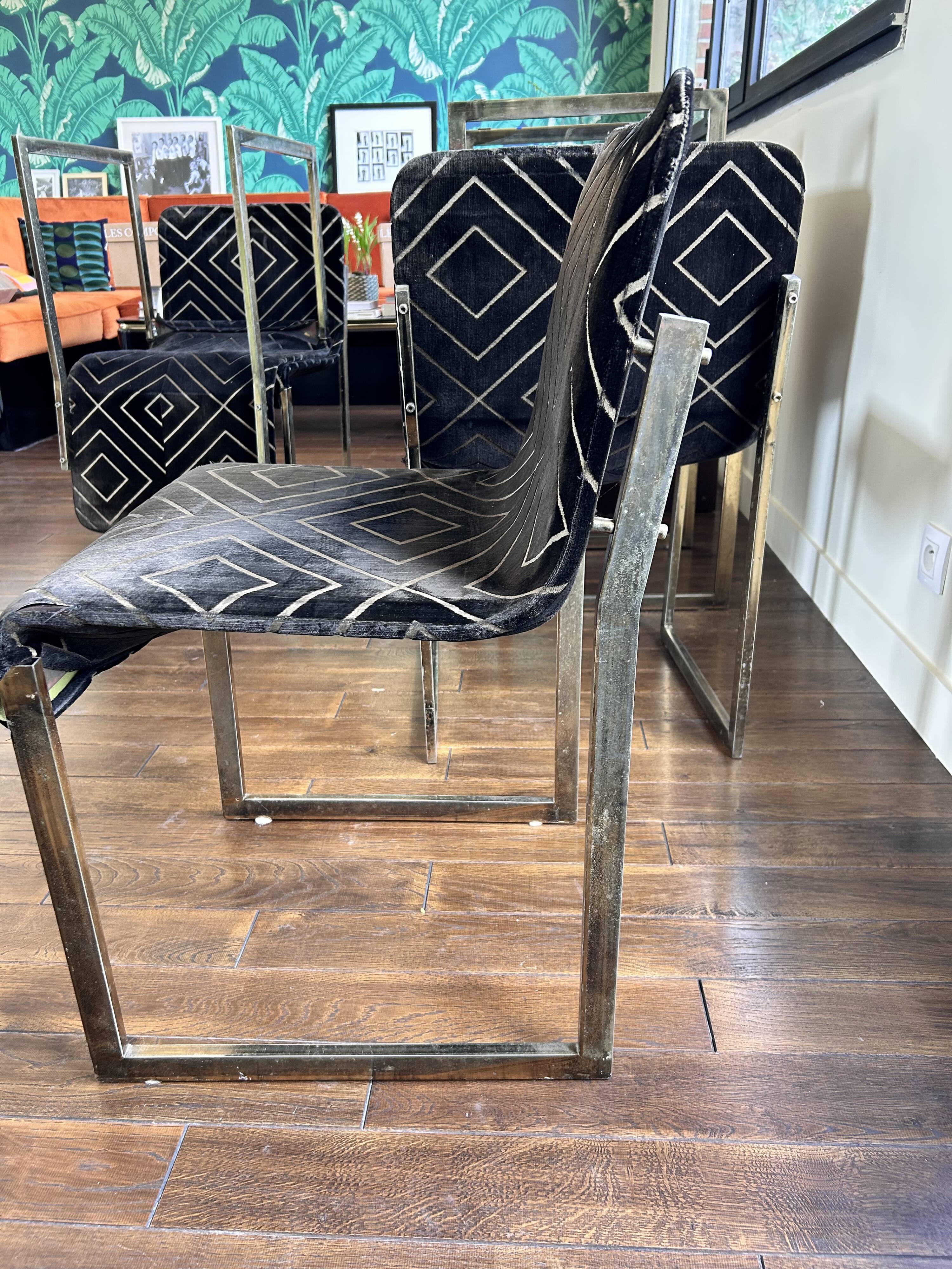 Suite de 6 chaises vintage années 70 style Milo Baughman