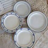 4 vintage dessert plates, mismatched blue and white porcelain faience.