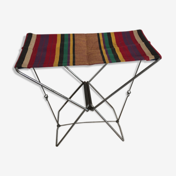 Tabouret pliant de plage ou de camping, toile ancienne