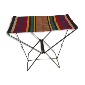Tabouret pliant de plage ou de camping, toile ancienne