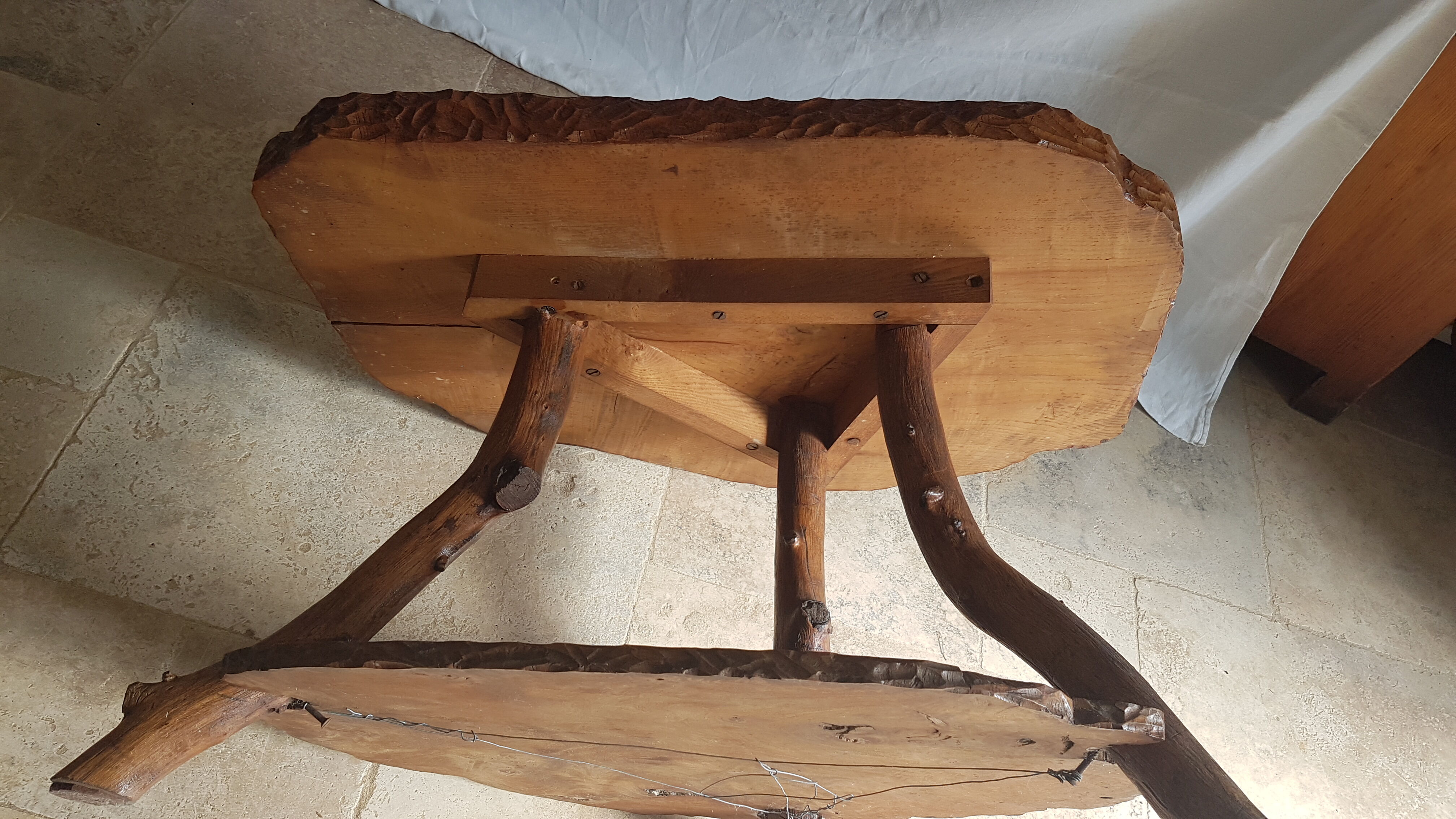Solid elm coffee table with double tops