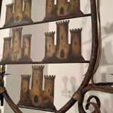 Medieval style heraldic wrought iron chandelier