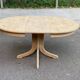 Renovated Scandinavian dining table in solid oak with a central leg from the 1970s.