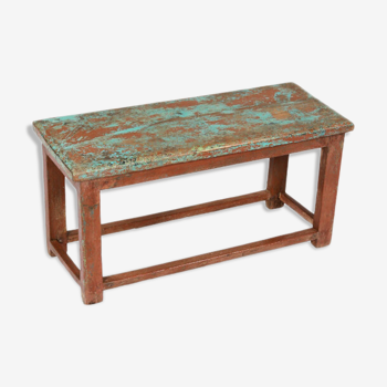 Small bench tabouret patine blue brown origin old teck india 77x32x40cm