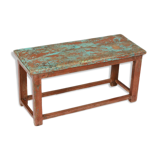 Small bench tabouret patine blue brown origin old teck india 77x32x40cm