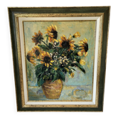 Oil on canvas "Sunflowers" – Madeleine Bootz – 55 × 44 cm – Framed
