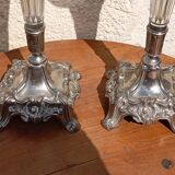 Pair of engraved tulip vases soliflor in silver metal in glass of 32