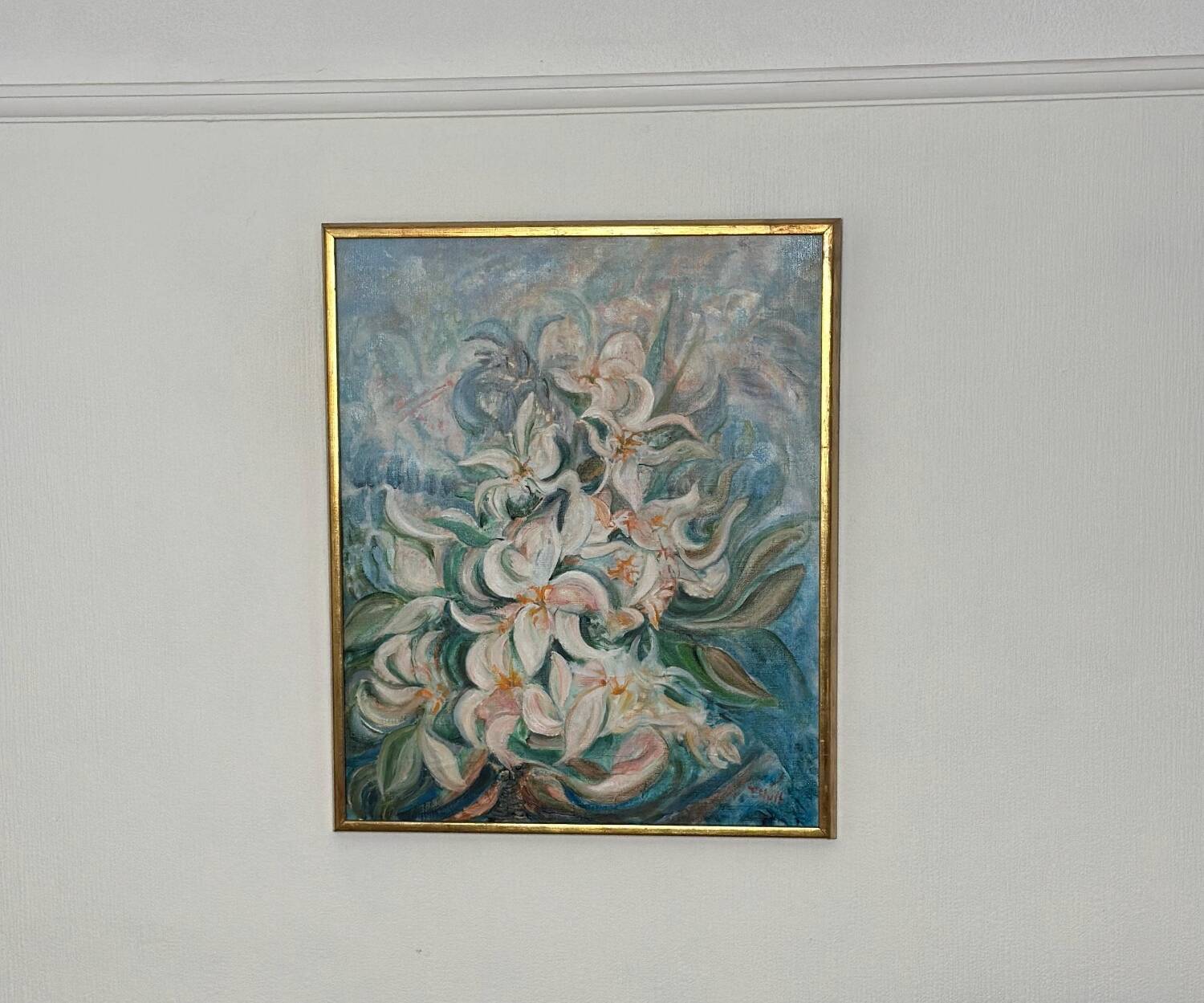 Mid Century Swedish Oil on Canvas – “White Lilies” by Torsten Hult