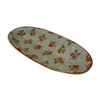 Large oval hollow dish ravier porcelain Limoges décor shabby flowers chic