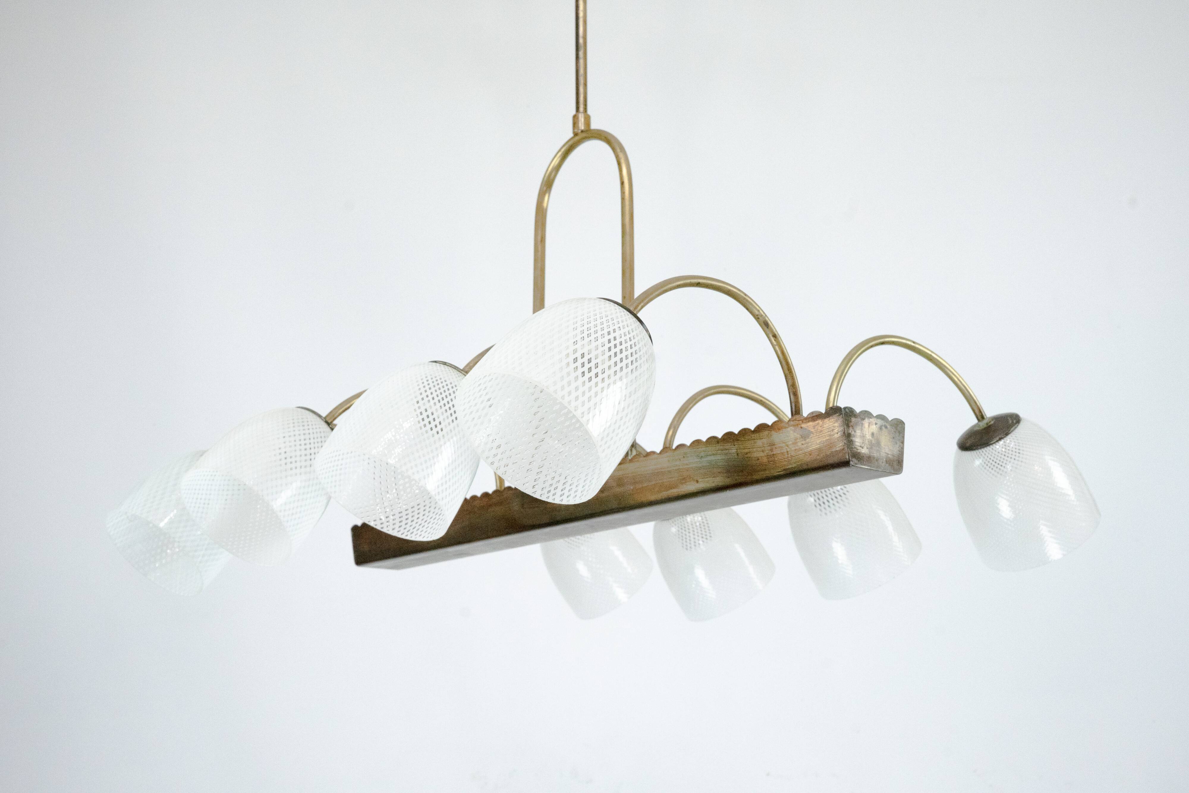 Mid-Century Venini Reticello Glass Chandelier, 8 Arms, Murano, Italy 1940s