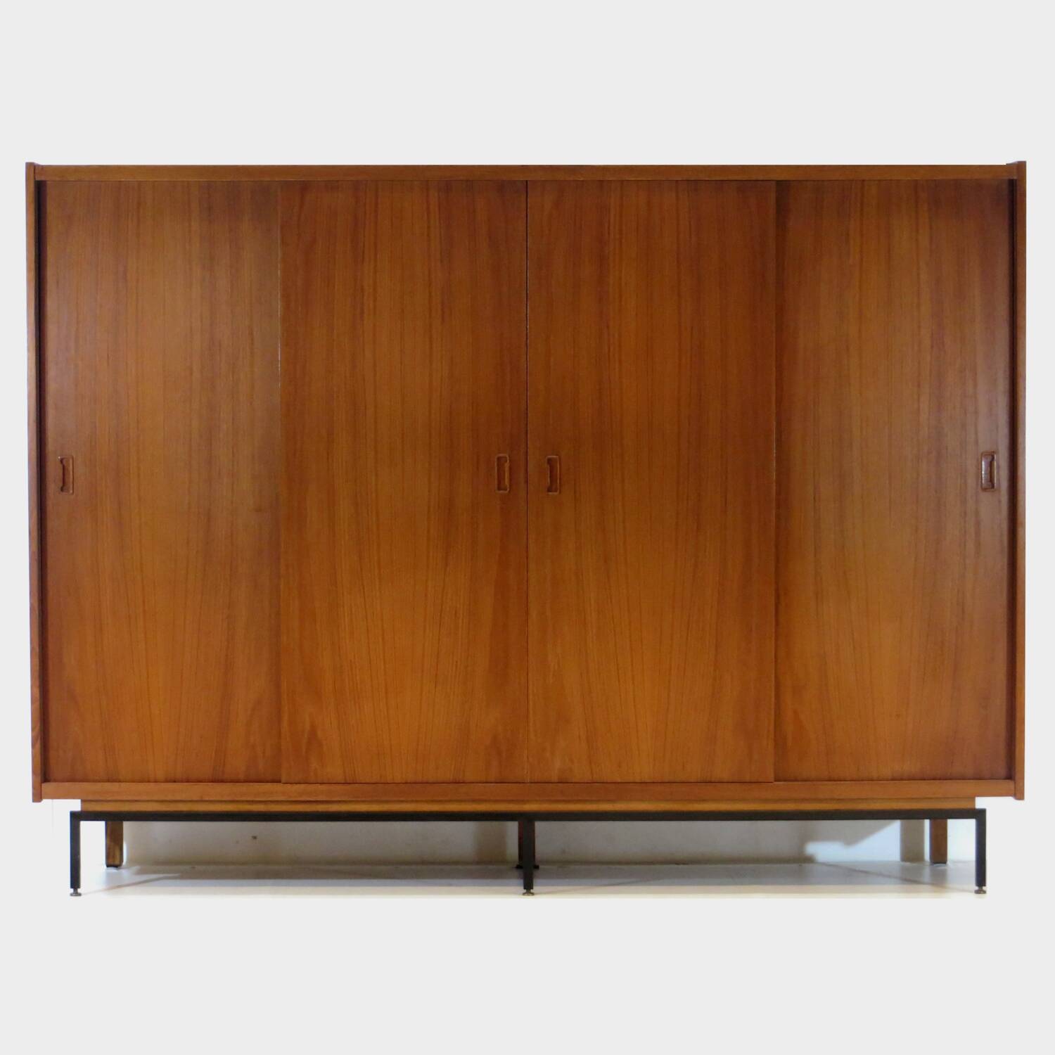 Large vintage mid century teak design wardrobe with sliding doors, 1960s