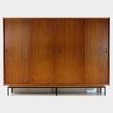 Large vintage mid century teak design wardrobe with sliding doors, 1960s