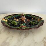 Plat en barbotine décor de coquillages et de lézard Palissy