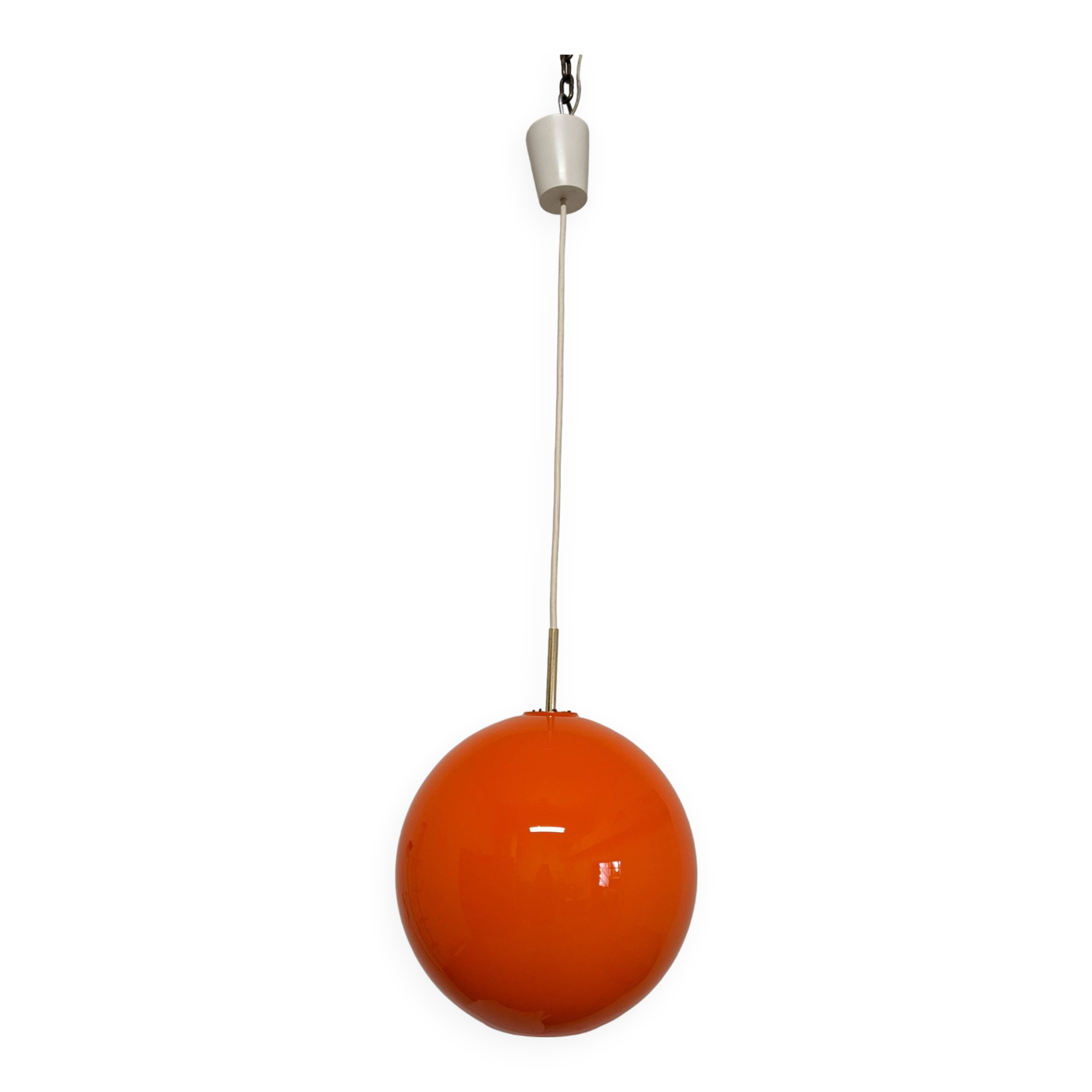 Suspension boule XL en opaline orange des années 60/70