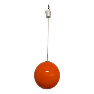 Suspension boule XL en opaline orange des années 60/70