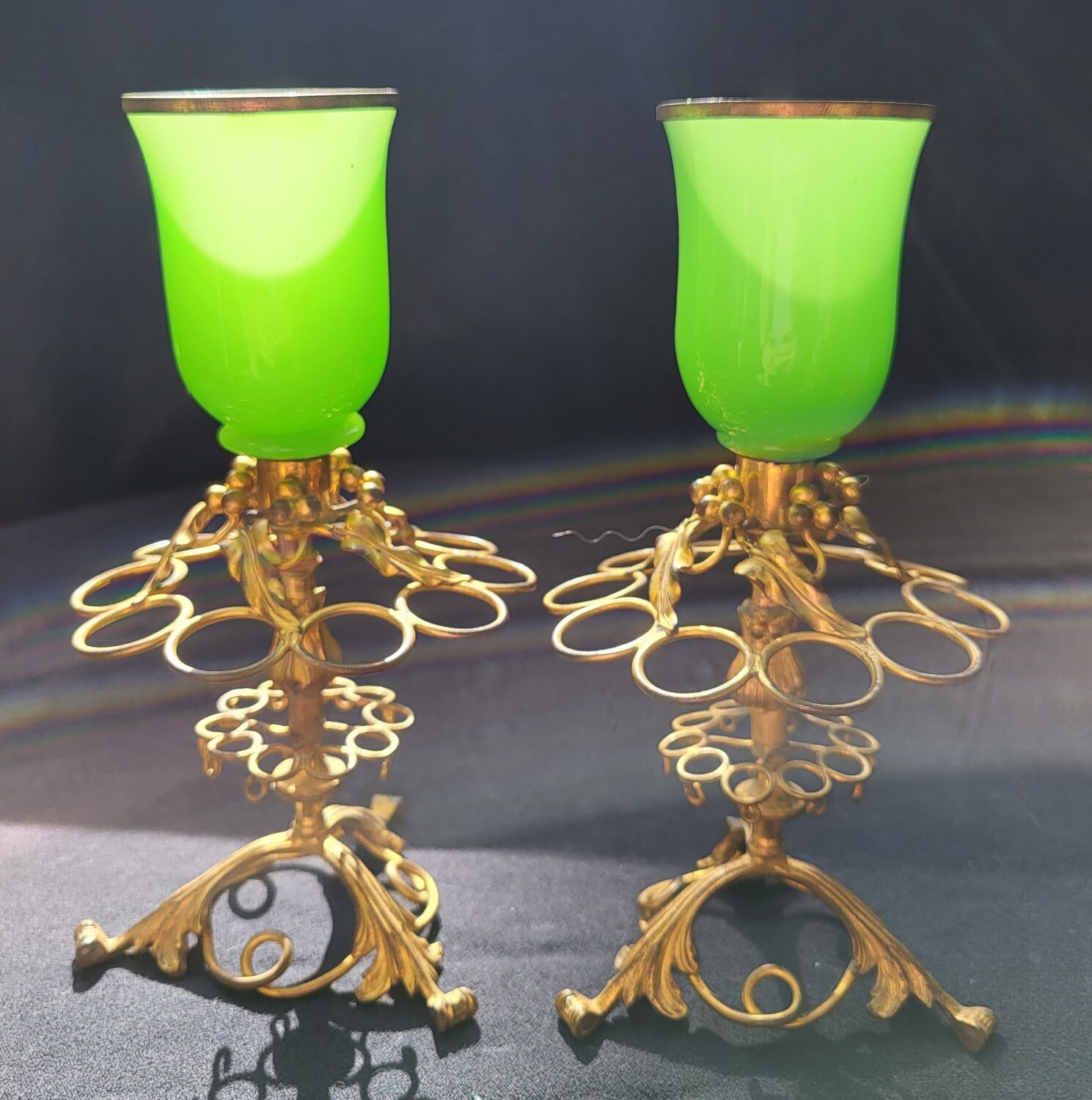 Paire de porte cigares en opaline verte (uranium/ouraline) Napoléon III