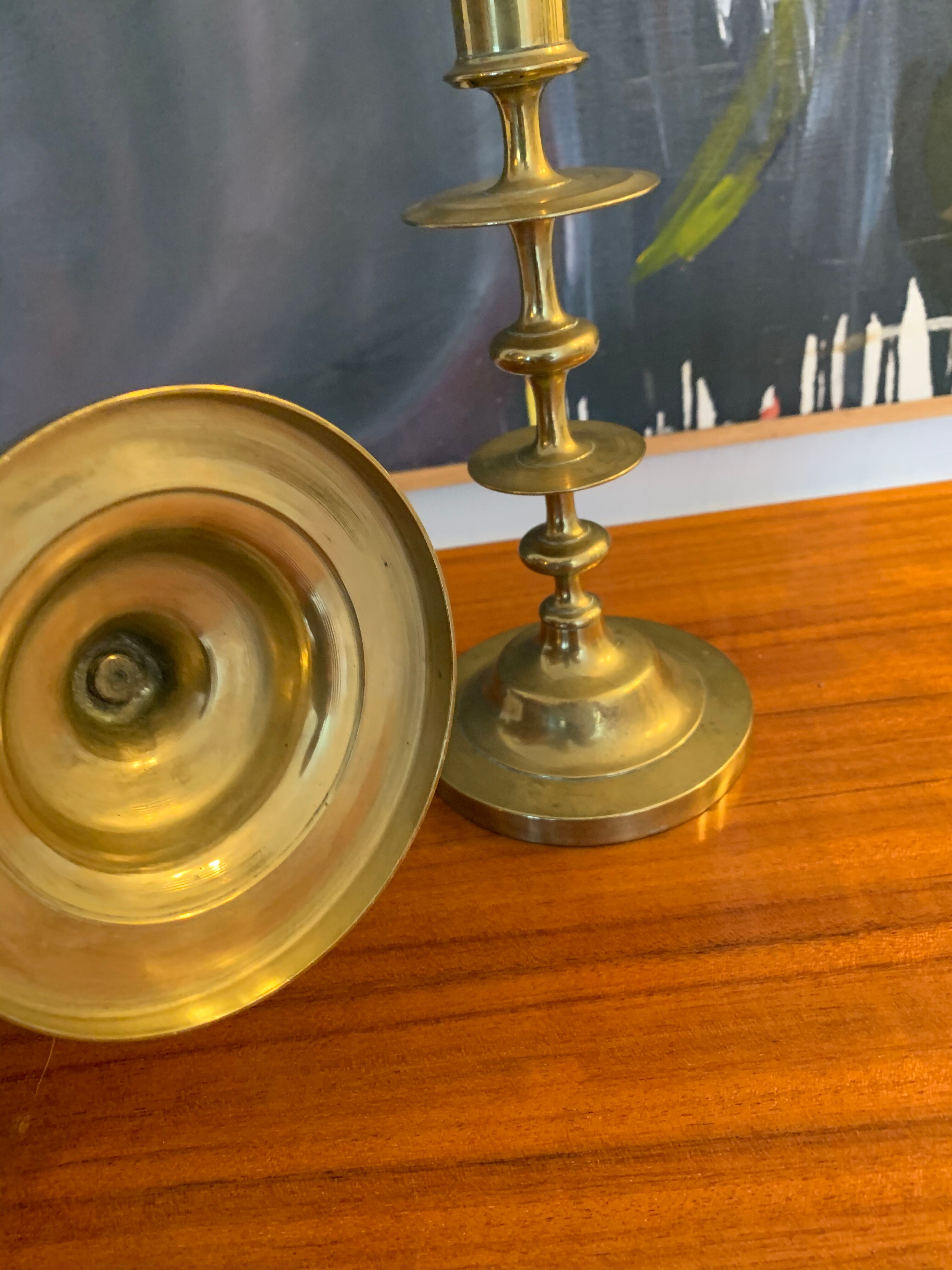 Pair vintage candlesticks solid brass