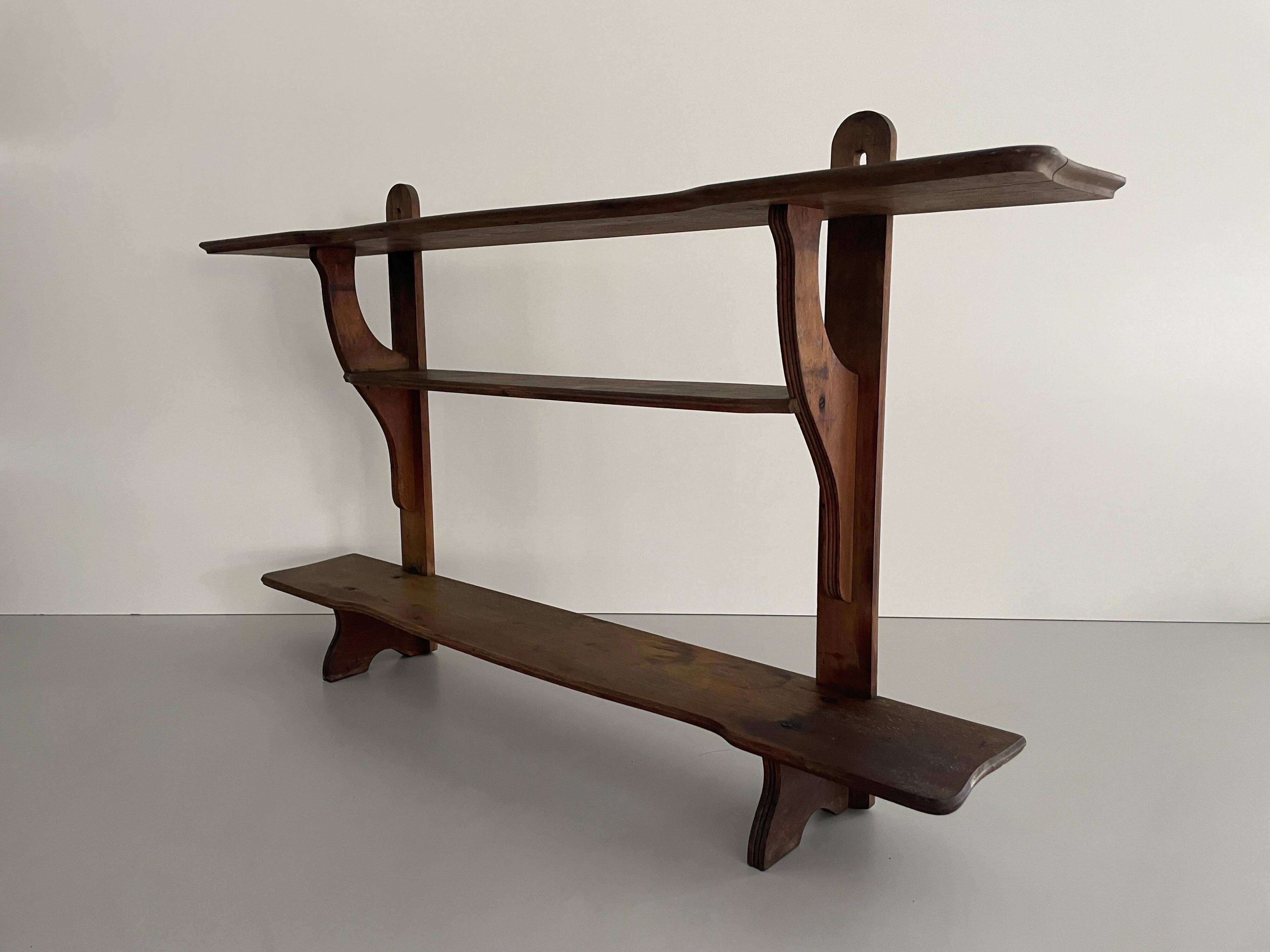 Art Deco wall shelf in wood with three levels, 1940s, Italy.