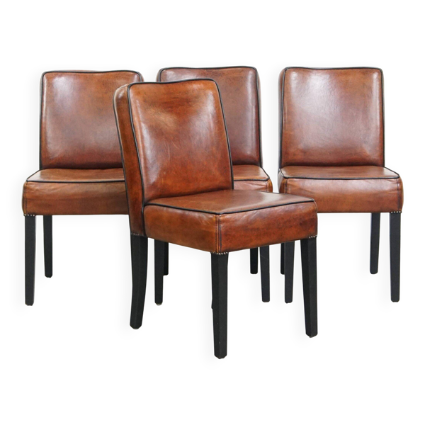 Ensemble de luxe de 4 chaises de salle à manger confortables en cuir de mouton