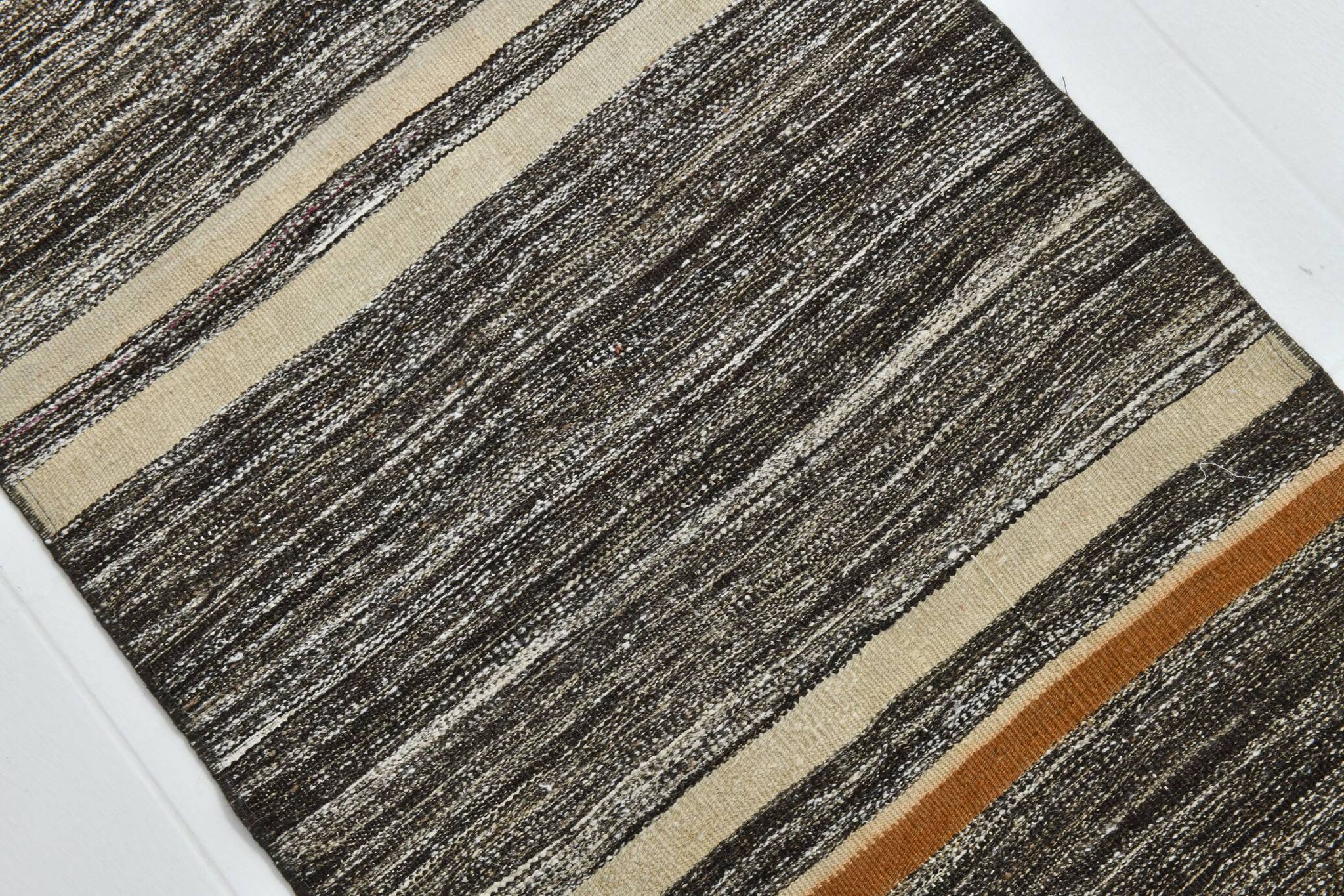 2x9 Brown Cream Striped Kilim Runner Rug, Kitchen Runner Rug, 69x272Cm