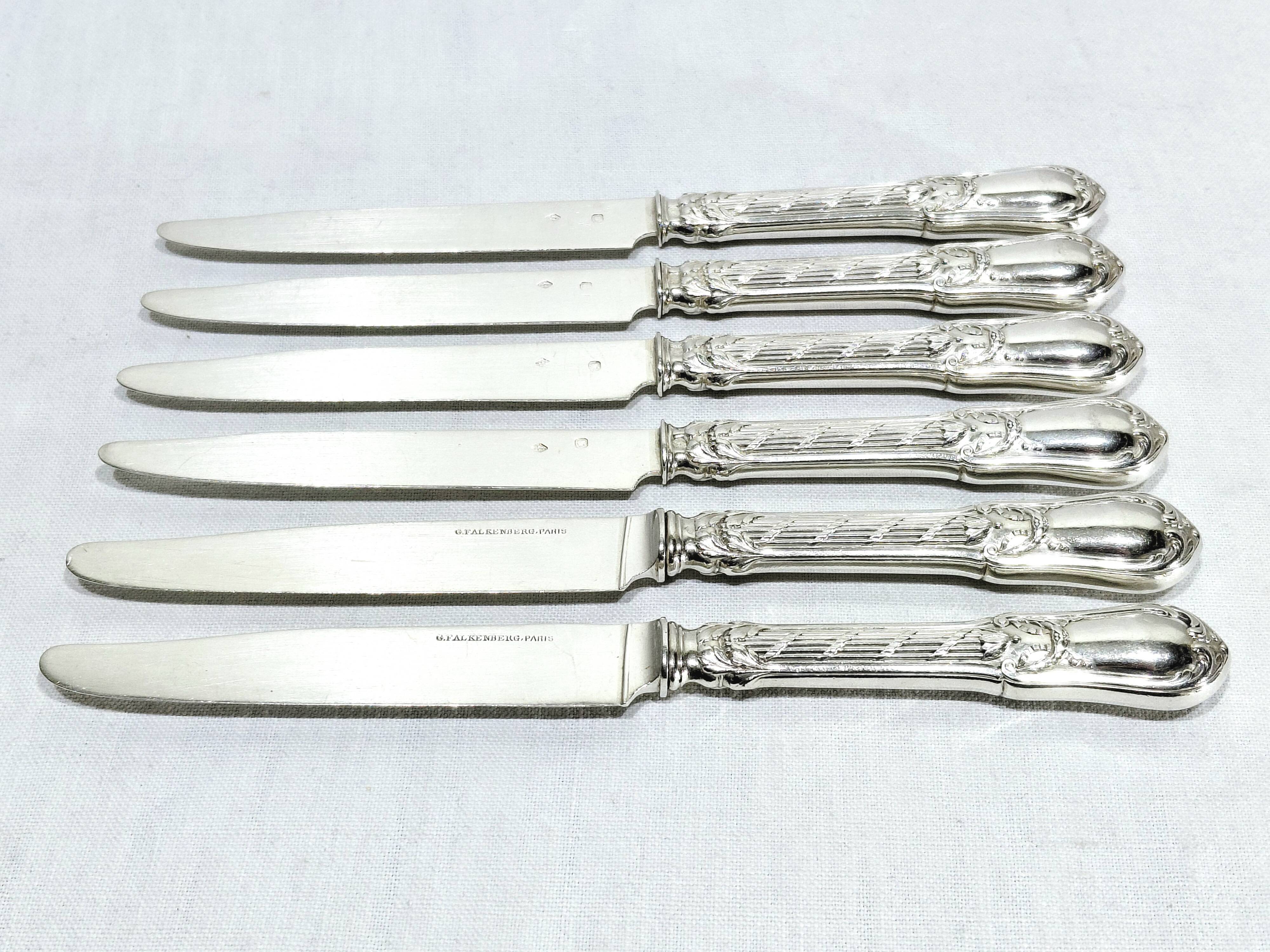 GEORGES FLAKENBERG - 6 SILVER FRUIT KNIVES