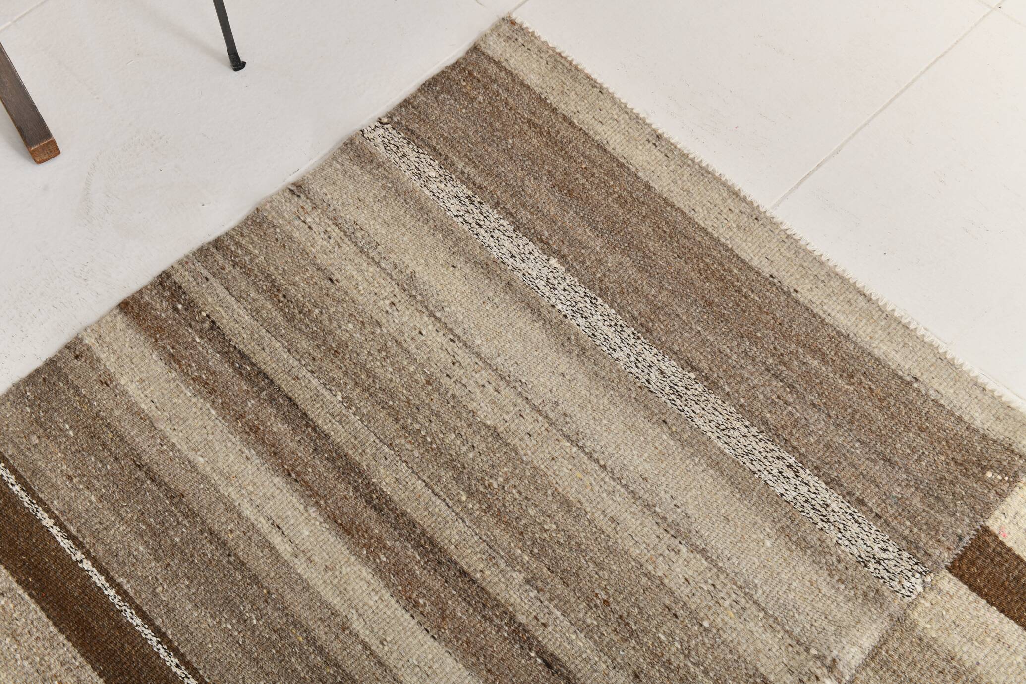 Large Brown Beige Turkish Kilim Rug, 313x374Cm