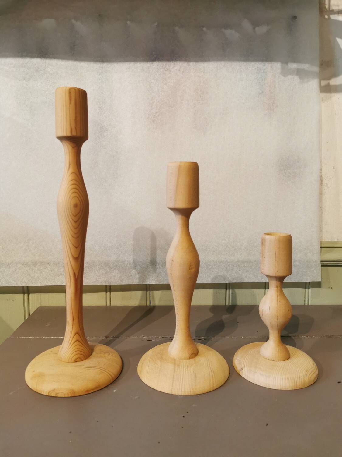 Trio of cedar wood candle holders Morocco