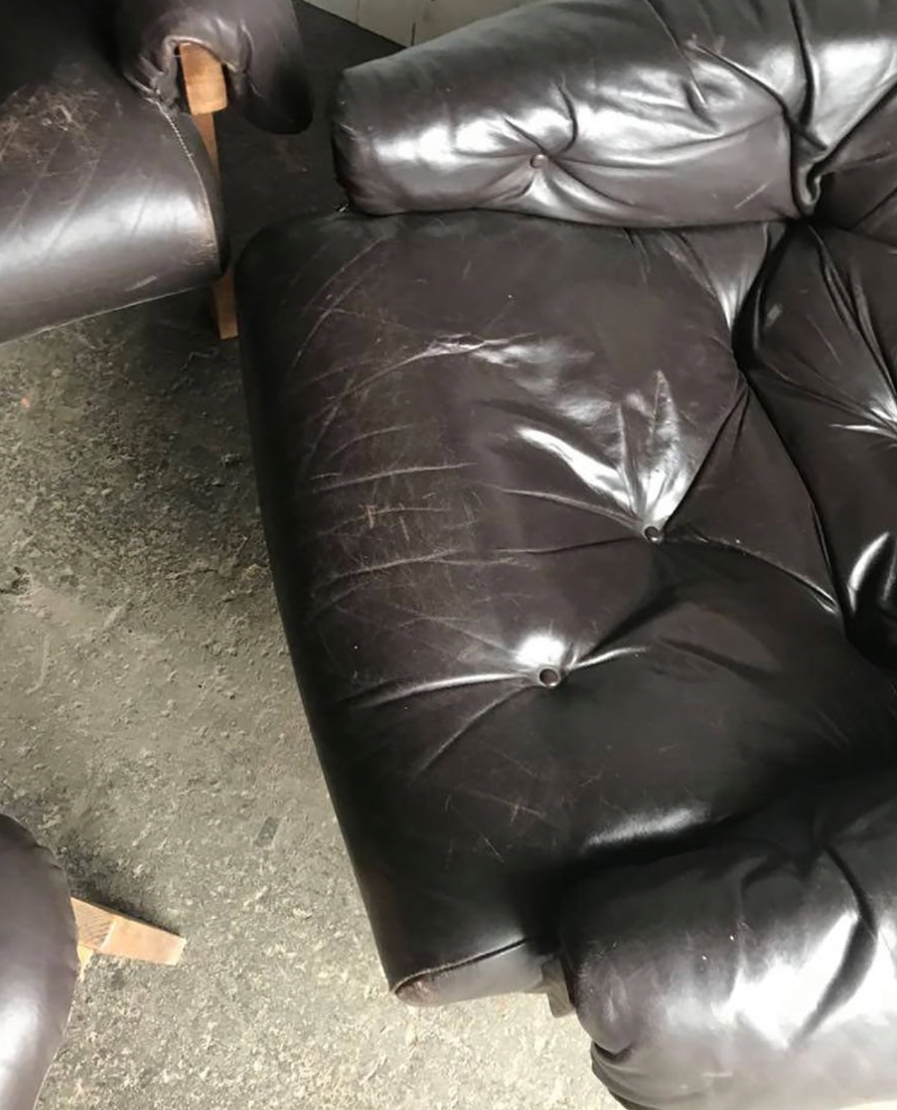 Mid-Century Brown Tufted Leather Armchairs & Ottoman in the Style of Percival Lafer, 1960s, Set of 3