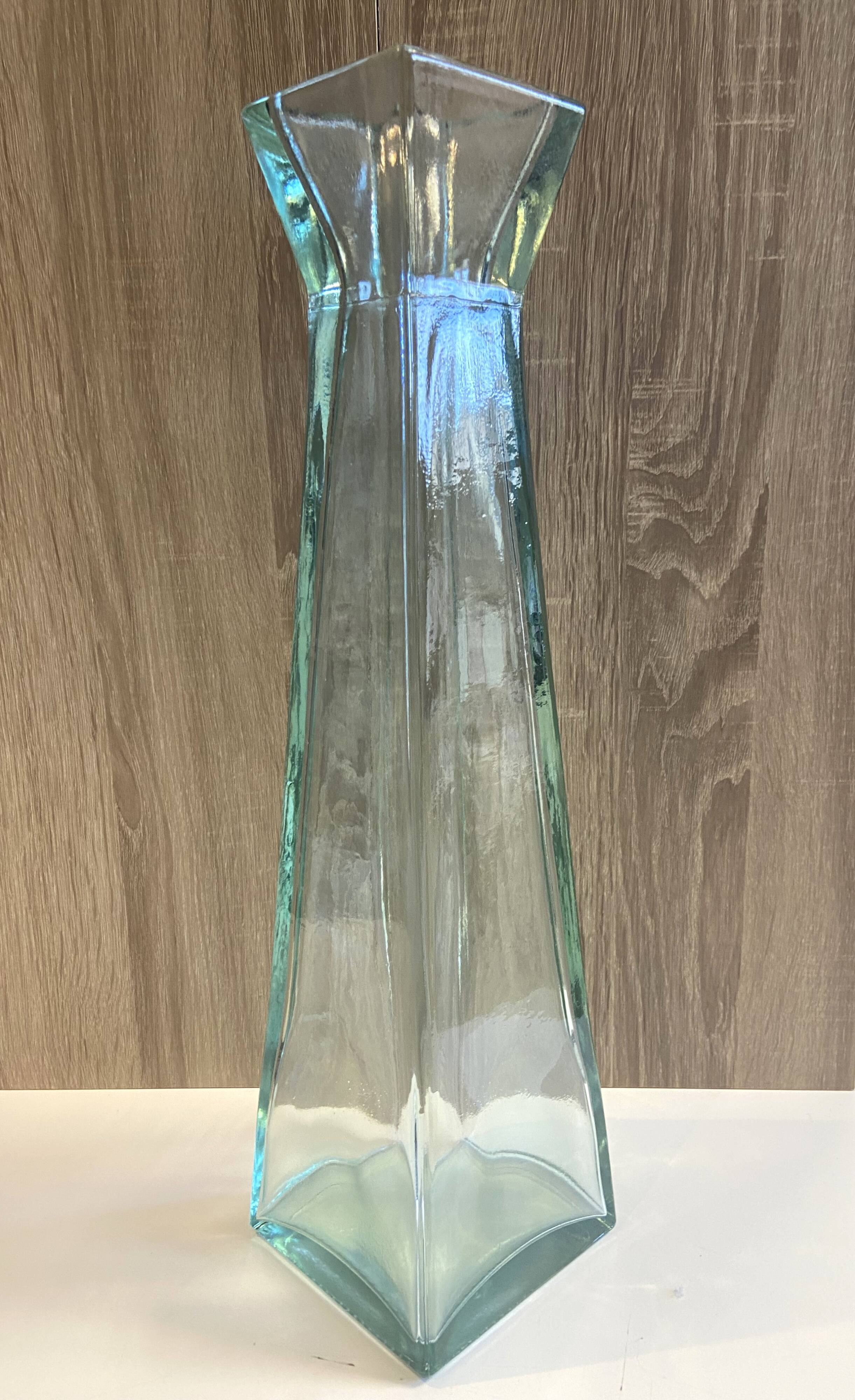 Large Recycled Thick Glass Obelisk Column Vase Art Deco Floral Design