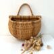 Large hanging wicker rattan basket - 1970s