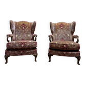 Paire de fauteuils anglais, bergères à oreilles