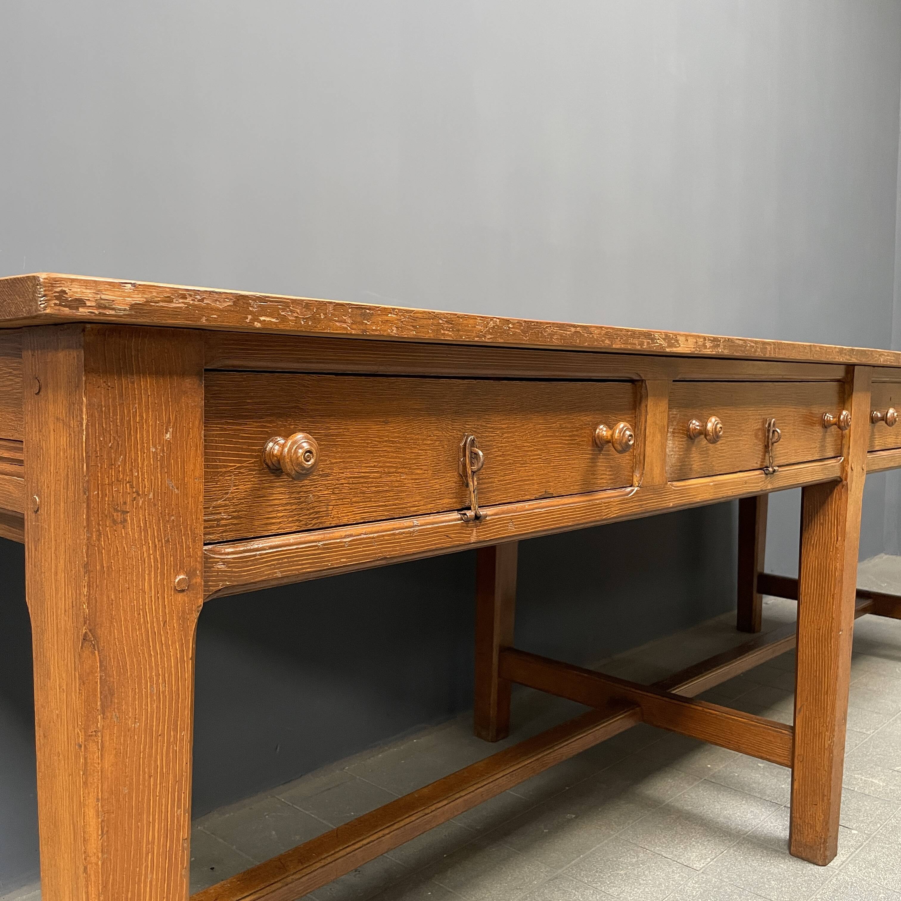 Large antique drapery fabric table