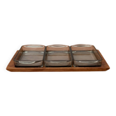 Mid-Century Danish Tray in Teak with Cabaret Glass Trays from Holmegaard, 1960s, Set of 4