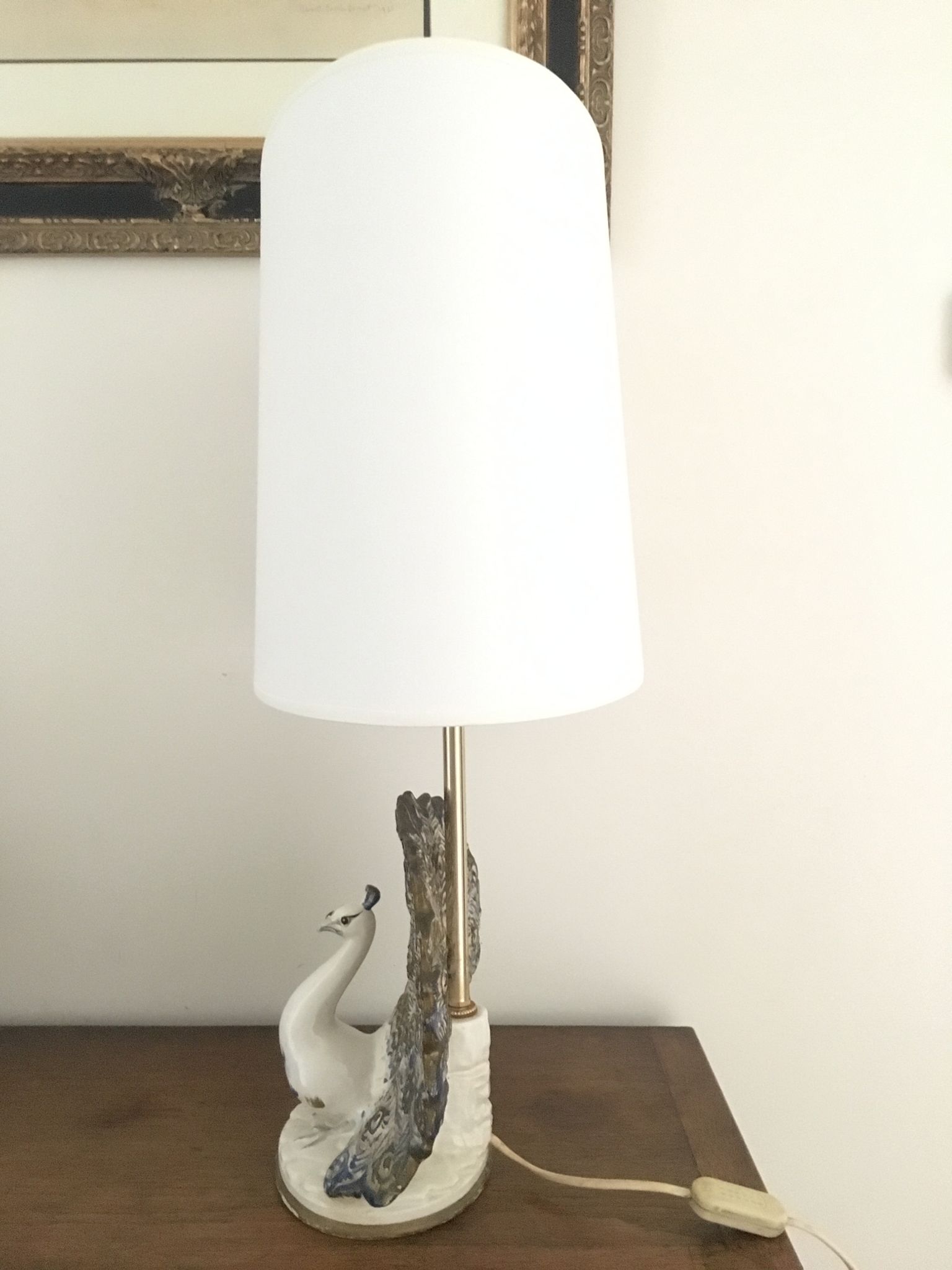 Ceramic peacock lamp from the 70s