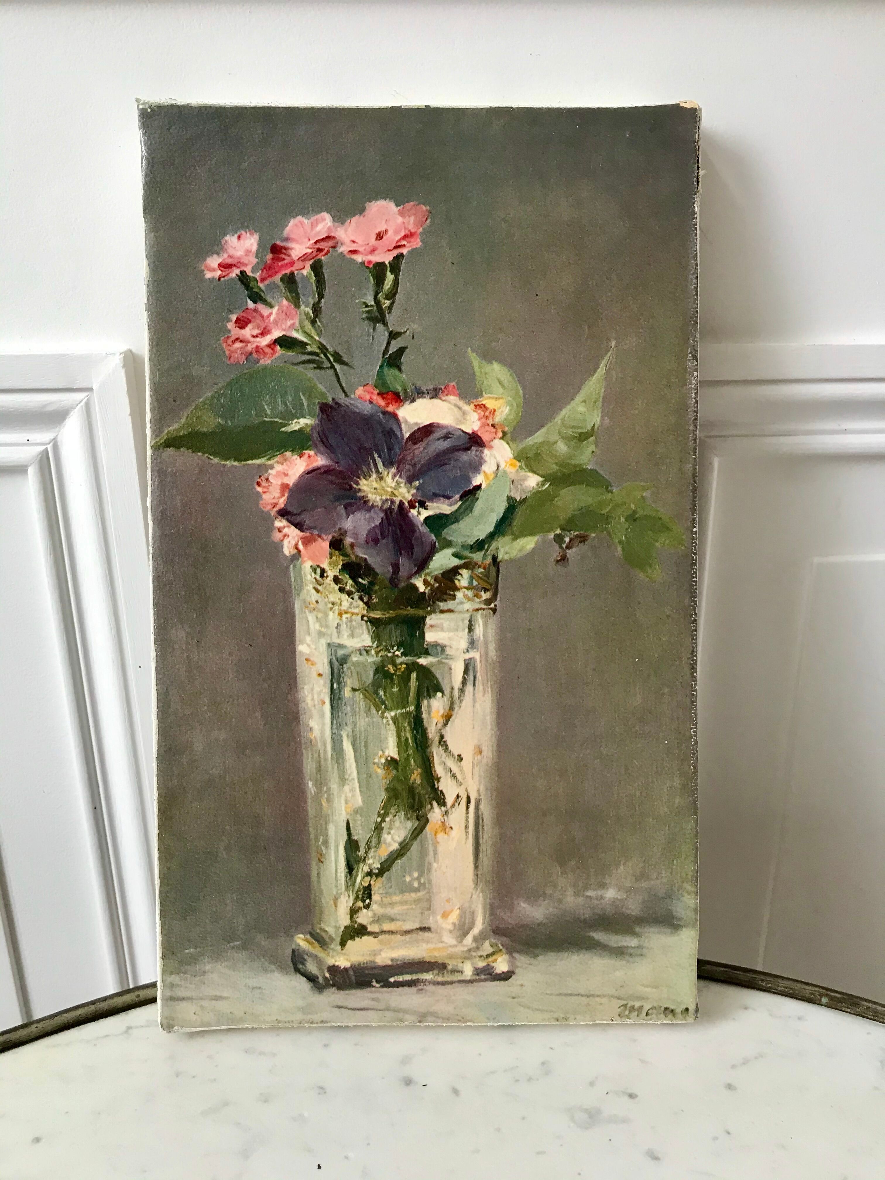 Painting oil on canvas bouquet of flowers old