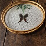 Round tray bamboo vintage butterflies