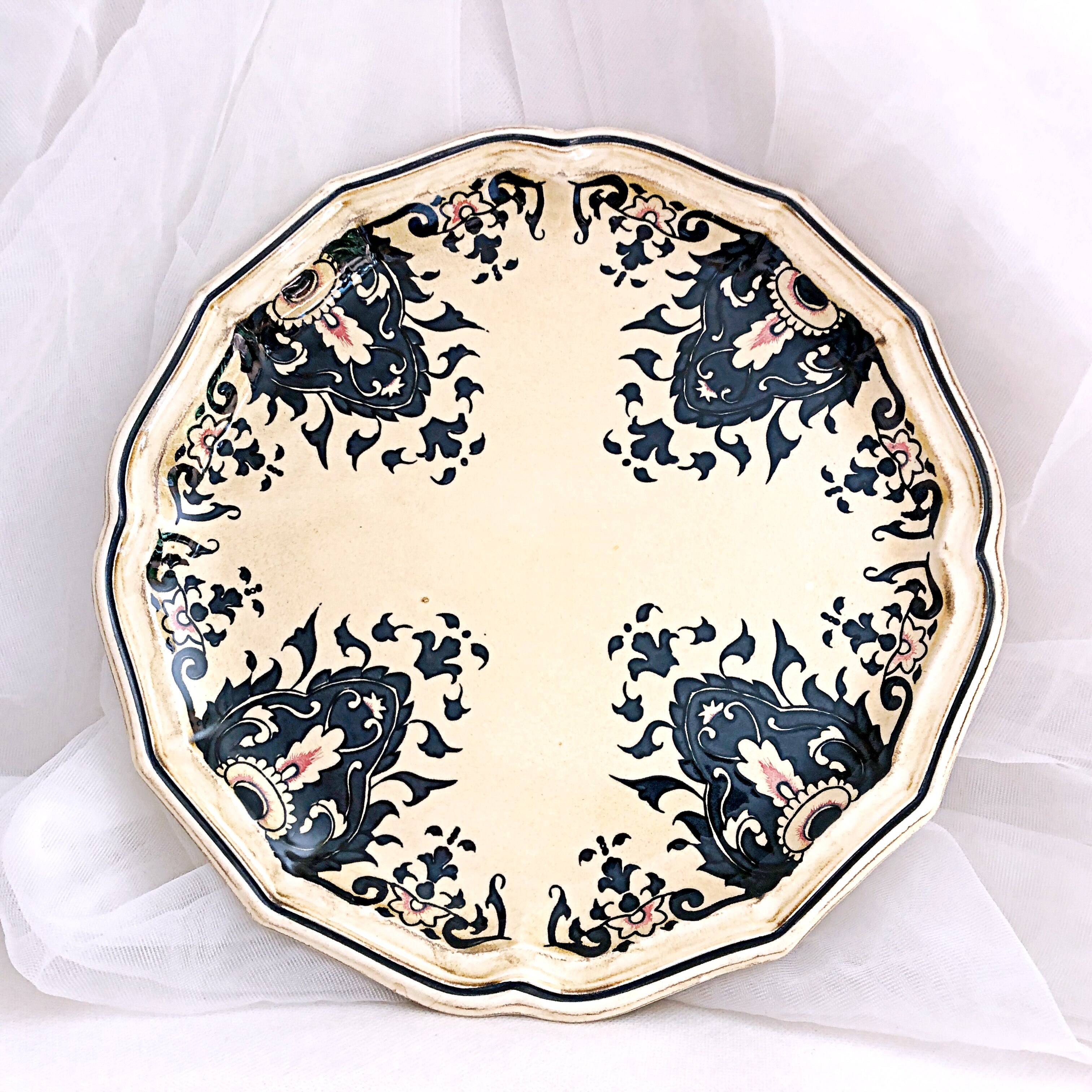 Decorative earthenware plate from Salins France decor Quevilly 25.5 cm