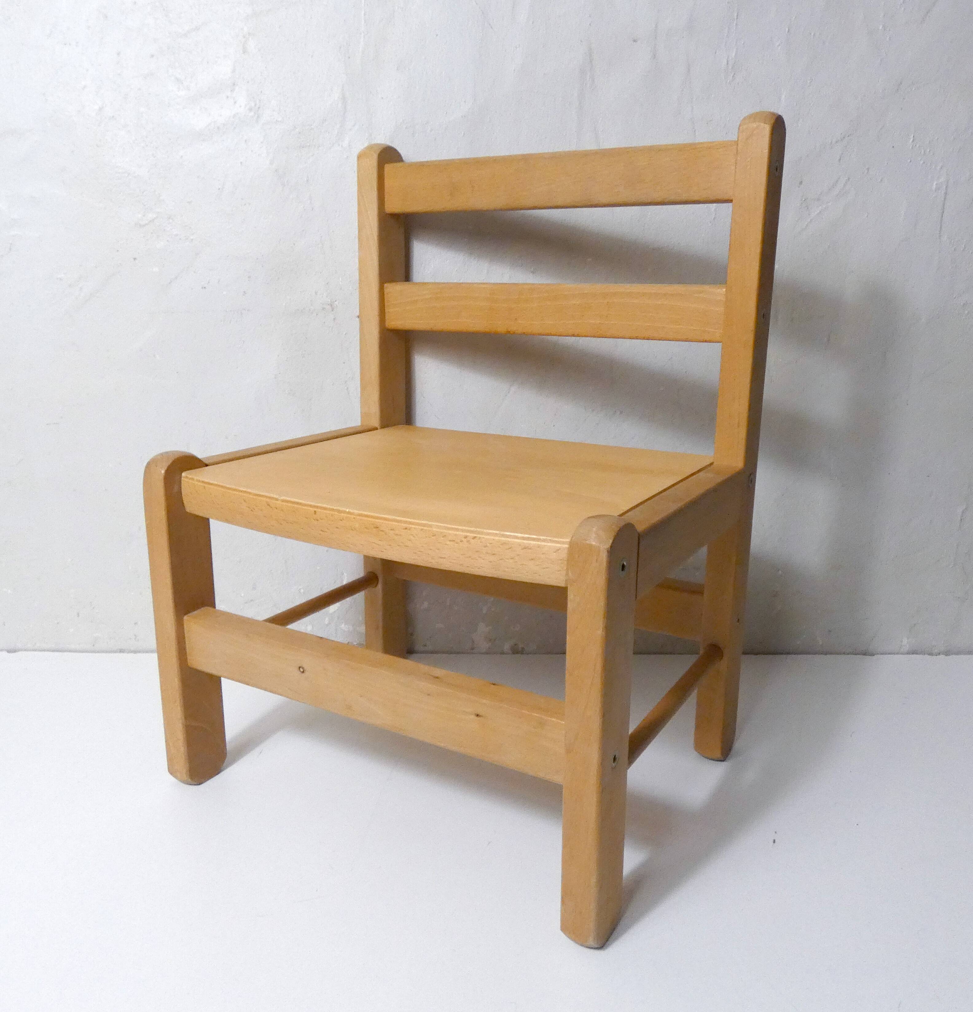 Small vintage combelle wooden chair for children