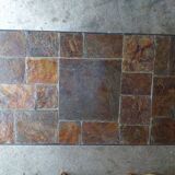 Slate and wrought iron coffee table