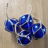4 blue glass float trawl balls