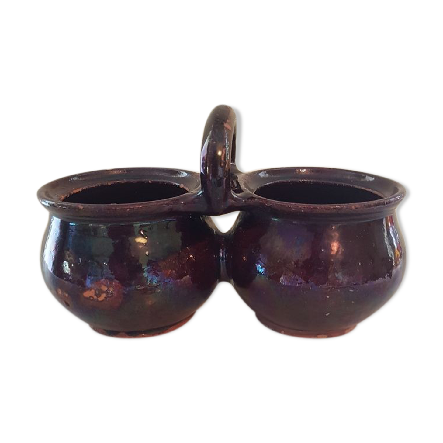 Double pot in varnished sandstone