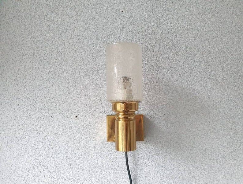 Brass applique with 1970 glass lampshade