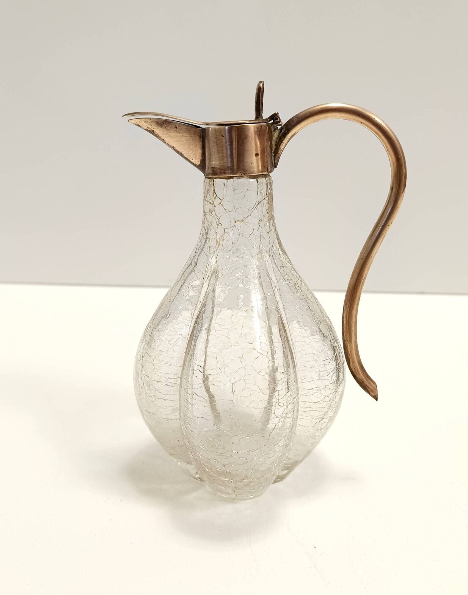 Vintage Brass and Murano Glass Liqueur Decanter or Whiskey Noggin, Italy