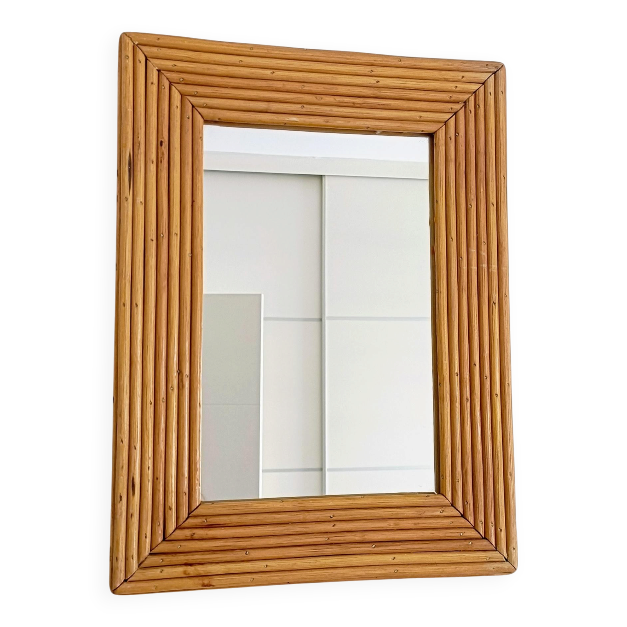 French Riviera Rattan Mirror in the Style of Vivai del Sud, France, 1960s